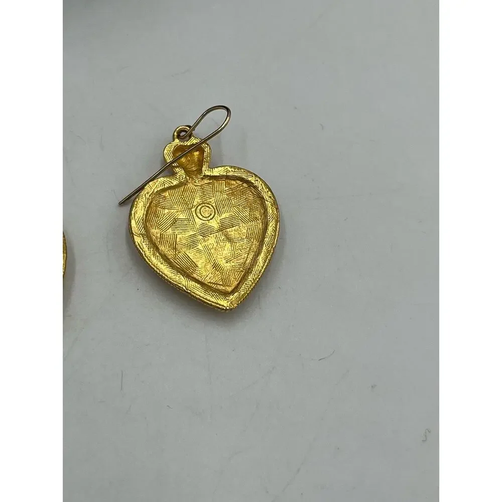 Vintage Gold Tone‎ and Black Enamel Heart Dangle Drop Earrings